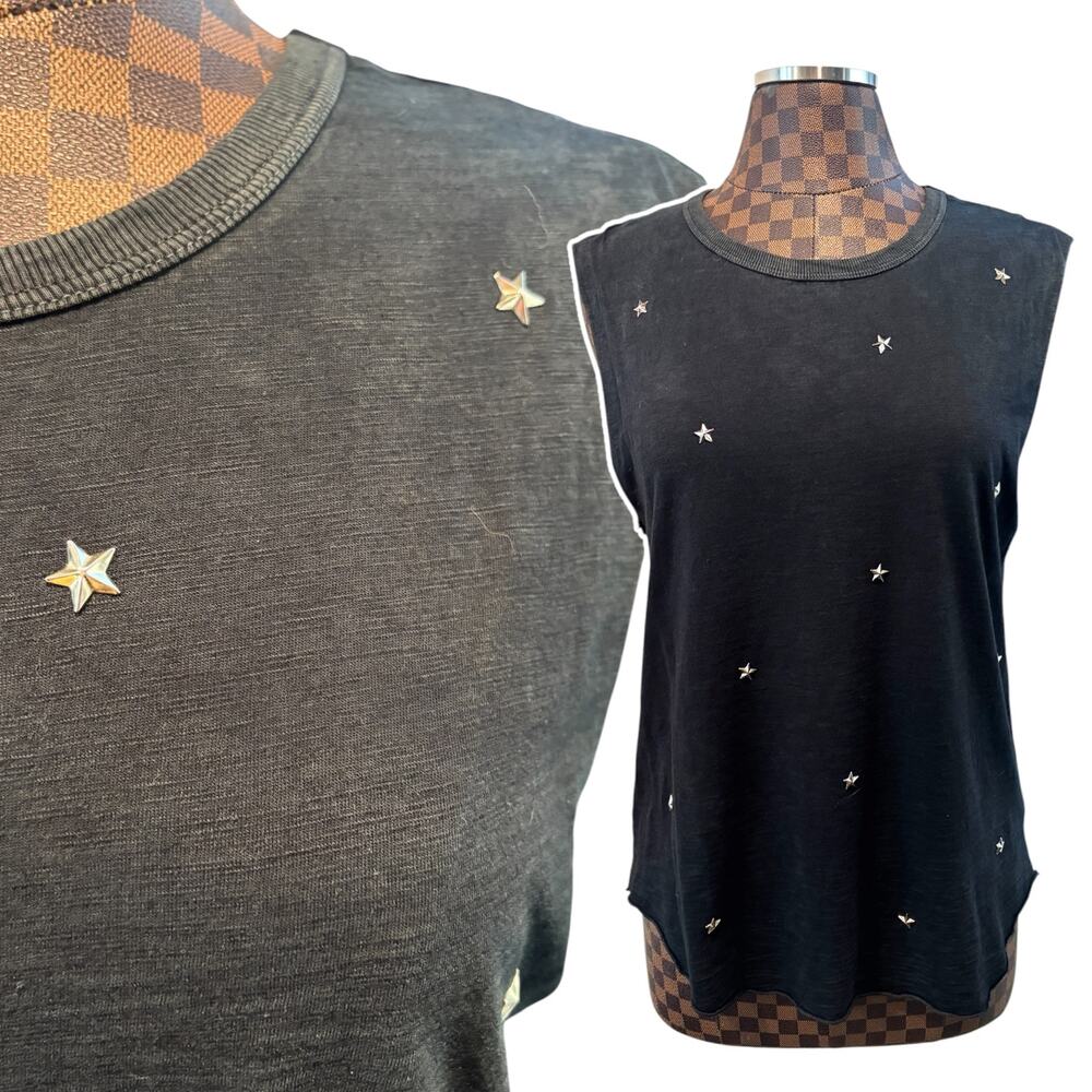 Tyler Jacobs Feel the Piece Sleeveless Star Studded T-Shirt Size M/L Top Gray